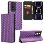 For Xiaomi Poco F5 Pro 5G Cubic Grid Texture Flip Leather Phone Case(Purple)