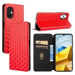 For Xiaomi Poco M5 4G Cubic Grid Texture Flip Leather Phone Case(Red)