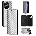 For Xiaomi Poco M6 Pro 5G / Redmi 12 5G Cubic Grid Texture Flip Leather Phone Case(Silver)