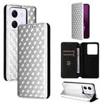 For Xiaomi Poco M7 Pro 5G Cubic Grid Texture Flip Leather Phone Case(Silver)