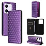 For Xiaomi Poco M7 Pro 5G Cubic Grid Texture Flip Leather Phone Case(Purple)
