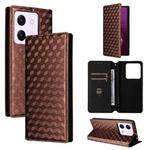 For Xiaomi Poco M7 Pro 5G Cubic Grid Texture Flip Leather Phone Case(Brown)