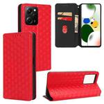 For Xiaomi Poco X5 Pro 5G Cubic Grid Texture Flip Leather Phone Case(Red)