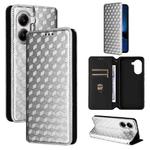 For Xiaomi Poco X7 Pro 5G / Redmi Turbo 4 5G Cubic Grid Texture Flip Leather Phone Case(Silver)