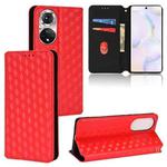 For Honor 50 Cubic Grid Texture Flip Leather Phone Case(Red)