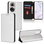 For Honor 50 Cubic Grid Texture Flip Leather Phone Case(Silver)