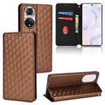 For Honor 50 Cubic Grid Texture Flip Leather Phone Case(Brown)