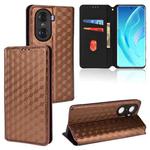 For Honor 60 Pro Cubic Grid Texture Flip Leather Phone Case(Brown)