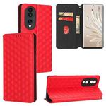 For Honor 70 Cubic Grid Texture Flip Leather Phone Case(Red)