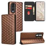 For Honor 70 Cubic Grid Texture Flip Leather Phone Case(Brown)