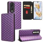 For Honor 90 Pro Cubic Grid Texture Flip Leather Phone Case(Purple)