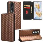 For Honor 90 Pro Cubic Grid Texture Flip Leather Phone Case(Brown)