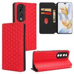 For Honor 90 Cubic Grid Texture Flip Leather Phone Case(Red)