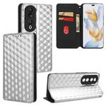 For Honor 90 Cubic Grid Texture Flip Leather Phone Case(Silver)