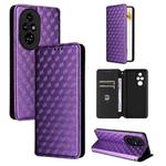 For Honor 200 Pro 5G Cubic Grid Texture Flip Leather Phone Case(Purple)