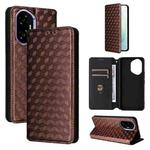 For Honor 300 5G Cubic Grid Texture Flip Leather Phone Case(Brown)