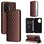 For Honor 400 Cubic Grid Texture Flip Leather Phone Case(Brown)