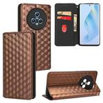 For Honor Magic5 Cubic Grid Texture Flip Leather Phone Case(Brown)