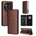 For Honor Magic6 Pro 5G Cubic Grid Texture Flip Leather Phone Case(Brown)