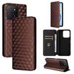 For Honor X5b / X5b Plus Cubic Grid Texture Flip Leather Phone Case(Brown)