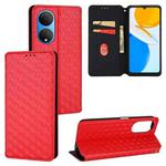 For Honor X7 Cubic Grid Texture Flip Leather Phone Case(Red)