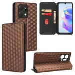 For Honor X7a Cubic Grid Texture Flip Leather Phone Case(Brown)
