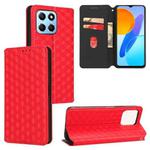 For Honor X8 5G Cubic Grid Texture Flip Leather Phone Case(Red)