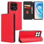 For Honor X8a Cubic Grid Texture Flip Leather Phone Case(Red)