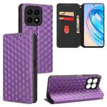 For Honor X8a Cubic Grid Texture Flip Leather Phone Case(Purple)
