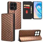 For Honor X8a Cubic Grid Texture Flip Leather Phone Case(Brown)