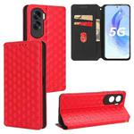 For Honor X50i Cubic Grid Texture Flip Leather Phone Case(Red)