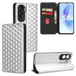 For Honor X50i Cubic Grid Texture Flip Leather Phone Case(Silver)