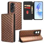 For Honor X50i Cubic Grid Texture Flip Leather Phone Case(Brown)