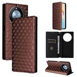 For Honor X60 5G / X9c Smart Cubic Grid Texture Flip Leather Phone Case(Brown)