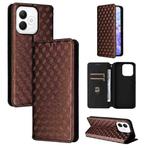 For Honor X60i 5G Cubic Grid Texture Flip Leather Phone Case(Brown)