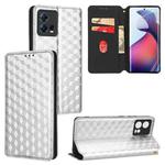For Motorola Edge 30 Fusion Cubic Grid Texture Flip Leather Phone Case(Silver)