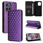 For Motorola Edge 50 Neo 5G Cubic Grid Texture Flip Leather Phone Case(Purple)