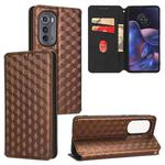 For Motorola Edge 2022 Cubic Grid Texture Flip Leather Phone Case(Brown)