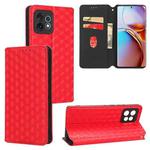 For Motorola Edge+ 2023 / Edge 40 Pro Cubic Grid Texture Flip Leather Phone Case(Red)