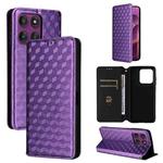 For Motorola Edge 60 Pro Cubic Grid Texture Flip Leather Phone Case(Purple)