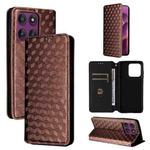 For Motorola Edge 60 Pro Cubic Grid Texture Flip Leather Phone Case(Brown)