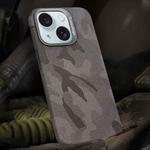 For iPhone 15 Camouflage Leather Metal Frame MagSafe PC Phone Case(Titanium Grey)