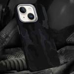 For iPhone 14 Plus Camouflage Leather Metal Frame MagSafe PC Phone Case(Black)