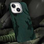 For iPhone 14 Camouflage Leather Metal Frame MagSafe PC Phone Case(Army Green)