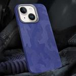 For iPhone 14 Camouflage Leather Metal Frame MagSafe PC Phone Case(Purple)