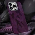 For iPhone 14 Pro Camouflage Leather Metal Frame MagSafe PC Phone Case(Dark Purple)