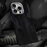 For iPhone 14 Pro Camouflage Leather Metal Frame MagSafe PC Phone Case(Black)