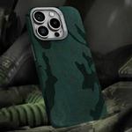 For iPhone 14 Pro Camouflage Leather Metal Frame MagSafe PC Phone Case(Army Green)