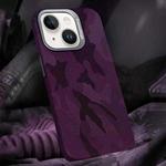 For iPhone 13 Camouflage Leather Metal Frame MagSafe PC Phone Case(Dark Purple)