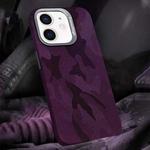 For iPhone 12 / 12 Pro Camouflage Leather Metal Frame MagSafe PC Phone Case(Dark Purple)
